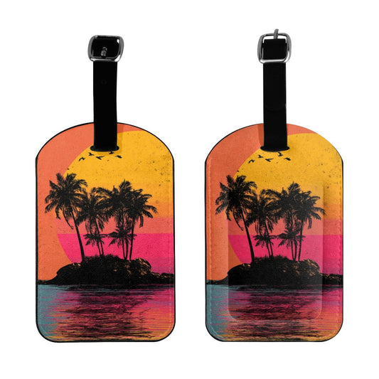 Tropical Sunset Palm Tree Luggage Tag – PU Travel ID Label with Strap
