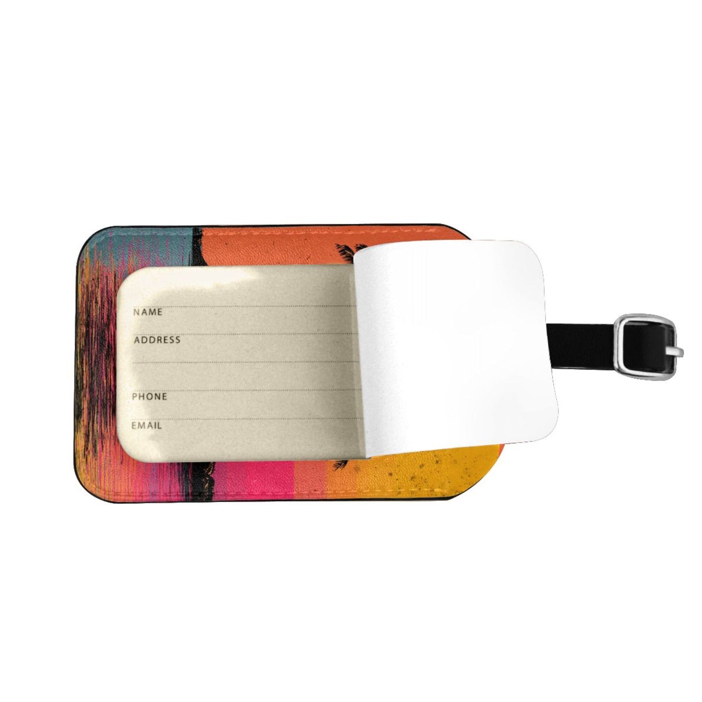 Tropical Sunset Palm Tree Luggage Tag – PU Travel ID Label with Strap
