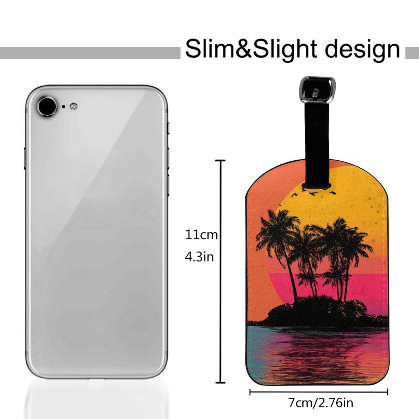 Tropical Sunset Palm Tree Luggage Tag – PU Travel ID Label with Strap
