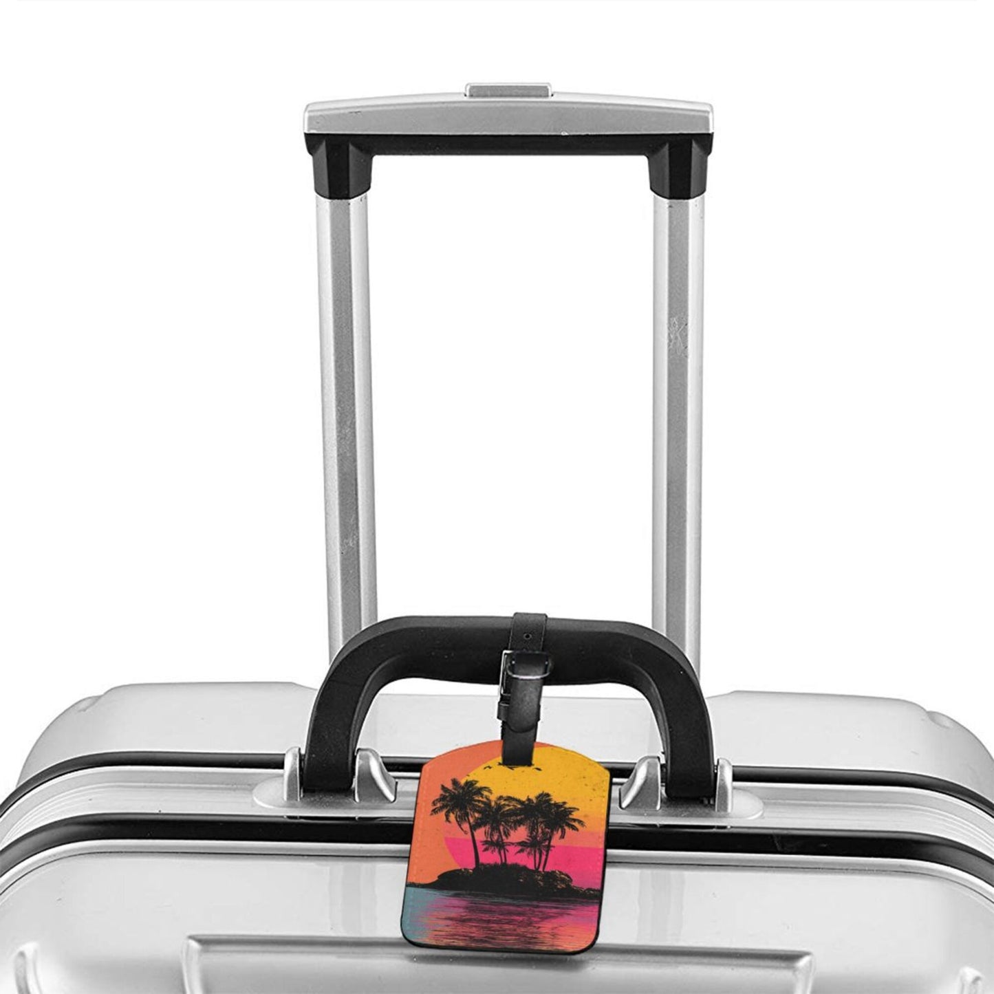 Tropical Sunset Palm Tree Luggage Tag – PU Travel ID Label with Strap