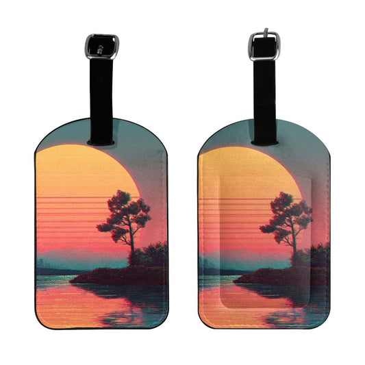Sunset Lake Tree Luggage Tag – PU Travel ID Label with Adjustable Strap