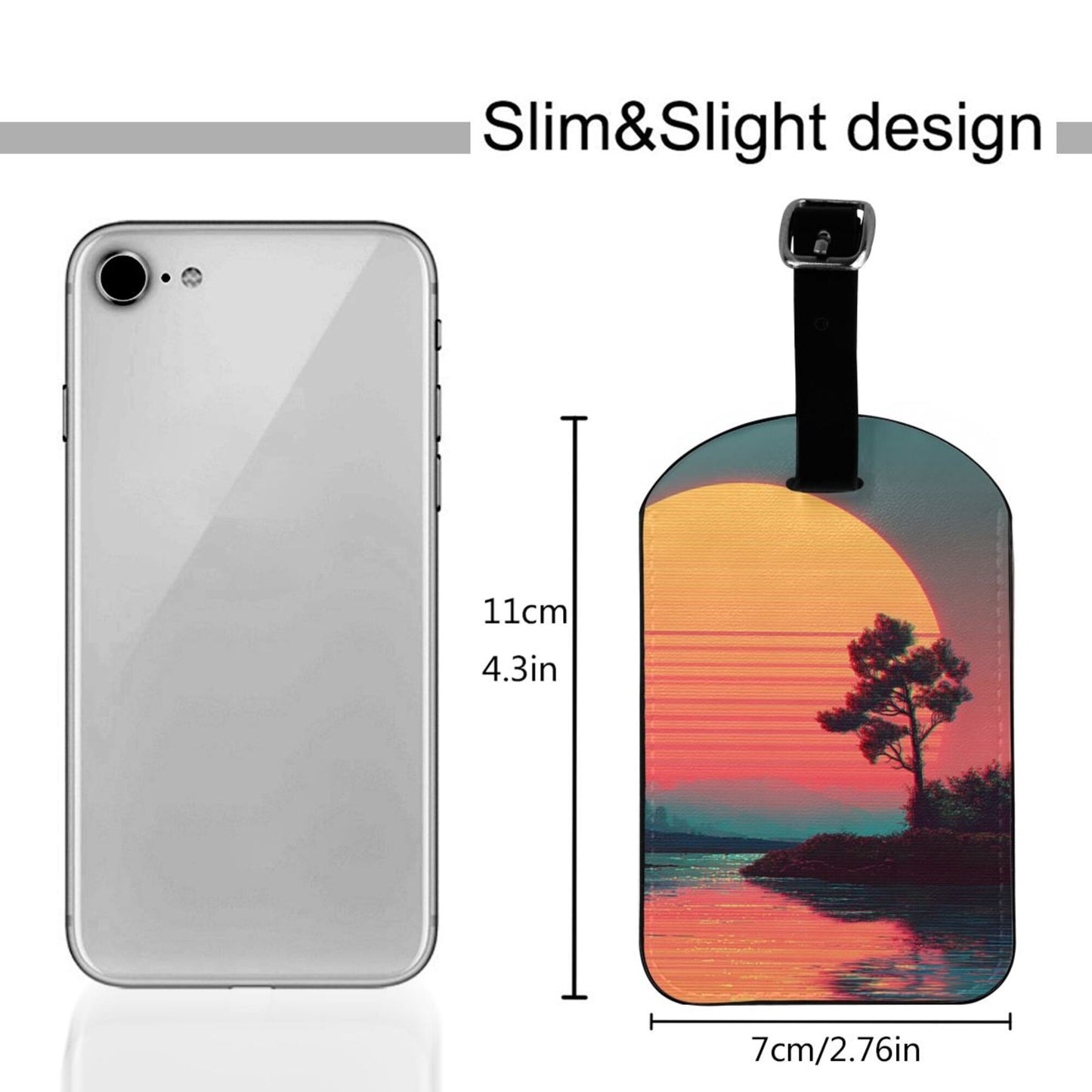 Sunset Lake Tree Luggage Tag – PU Travel ID Label with Adjustable Strap