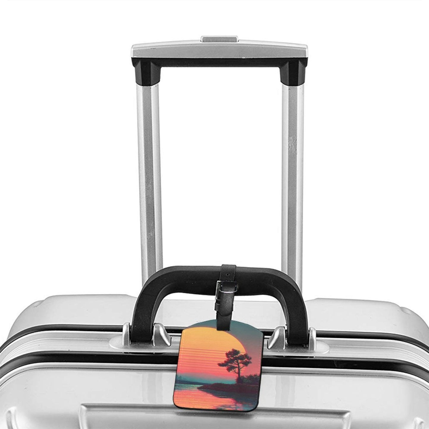 Sunset Lake Tree Luggage Tag – PU Travel ID Label with Adjustable Strap