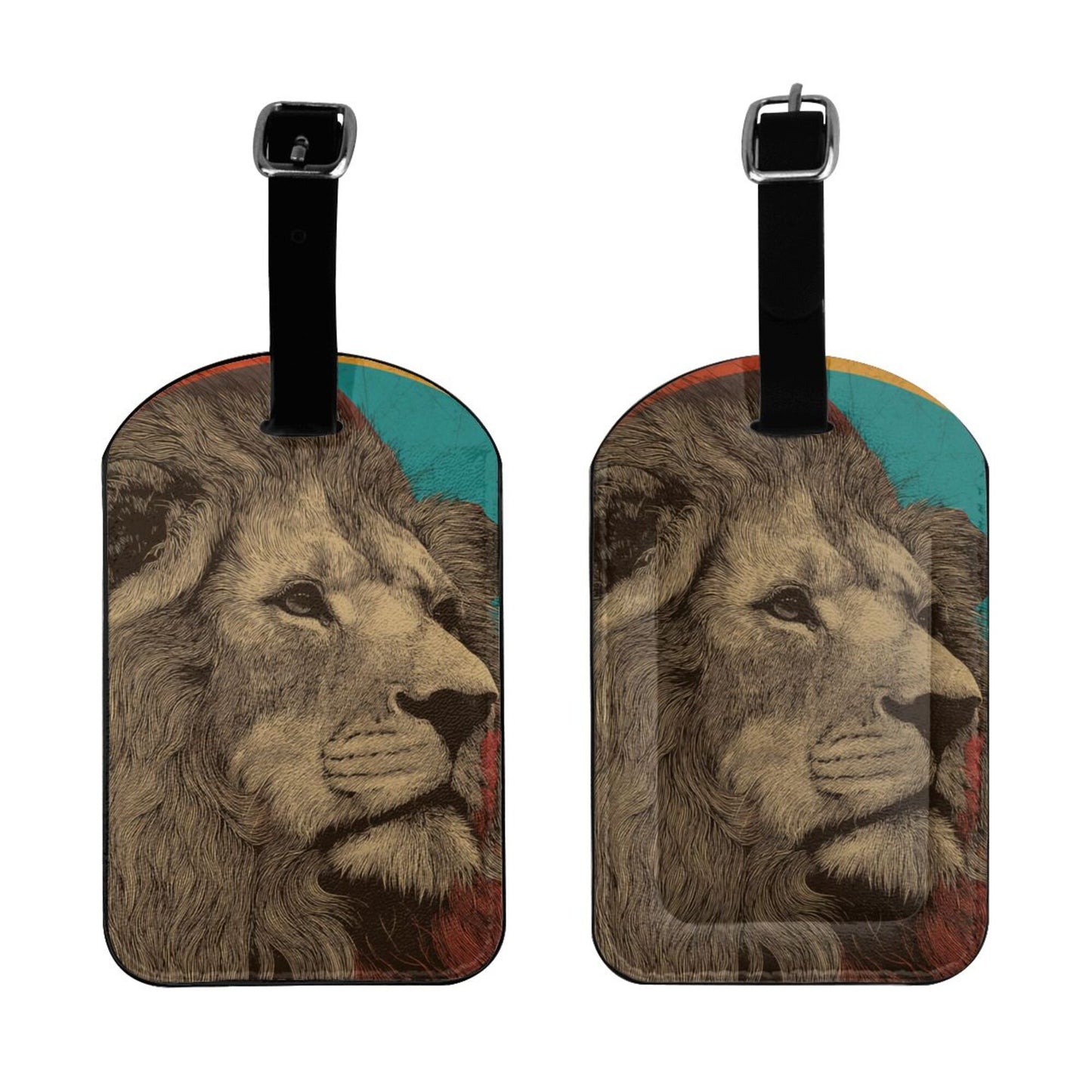 Vintage Lion Head Luggage Tag – PU Travel Bag ID Label with Strap