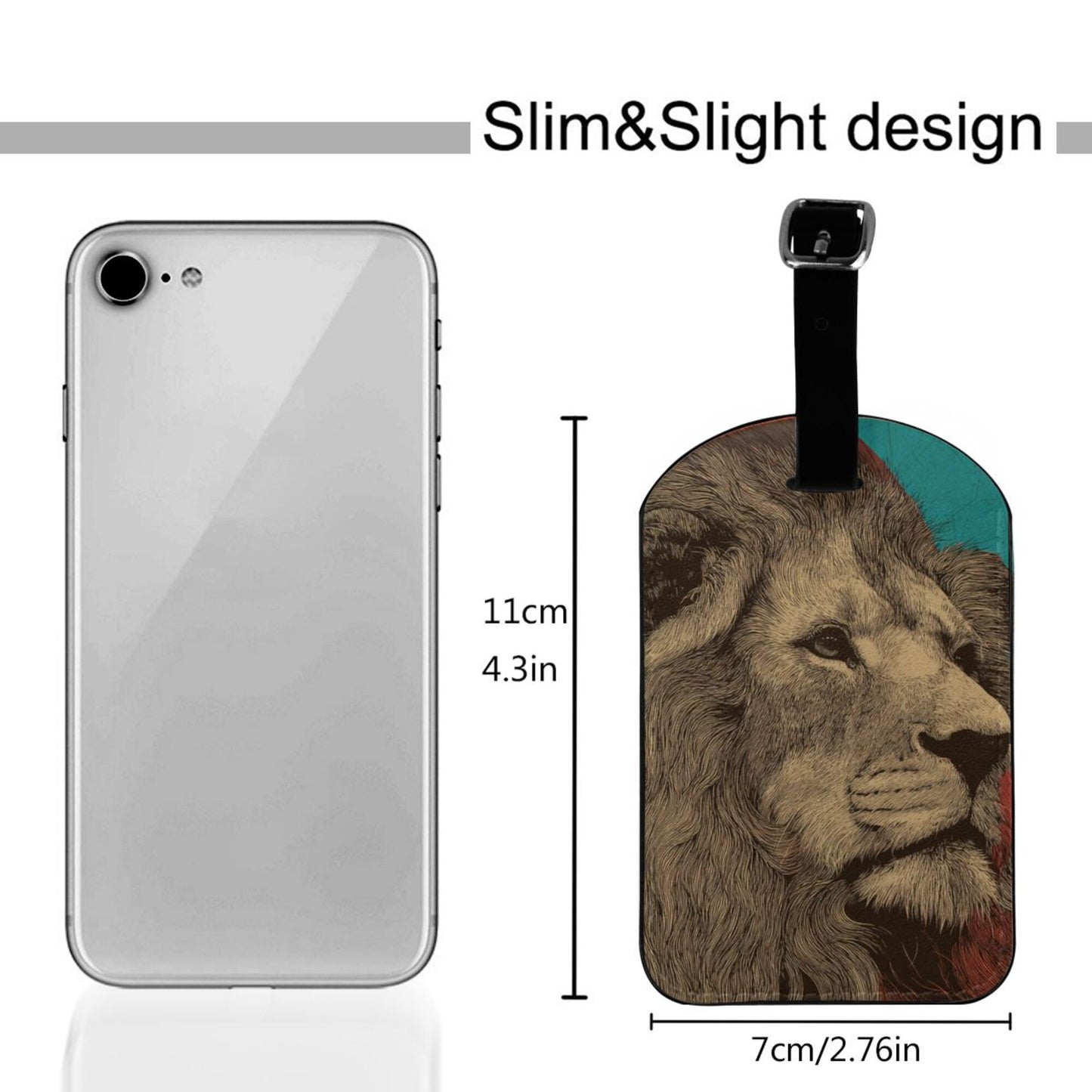 Vintage Lion Head Luggage Tag – PU Travel Bag ID Label with Strap