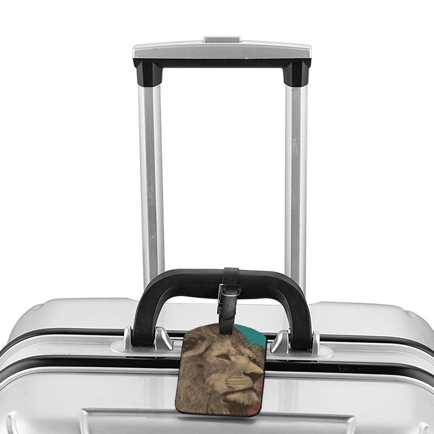 Vintage Lion Head Luggage Tag – PU Travel Bag ID Label with Strap