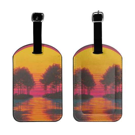 Sunset Forest Lake Luggage Tag – PU Travel ID Label with Strap