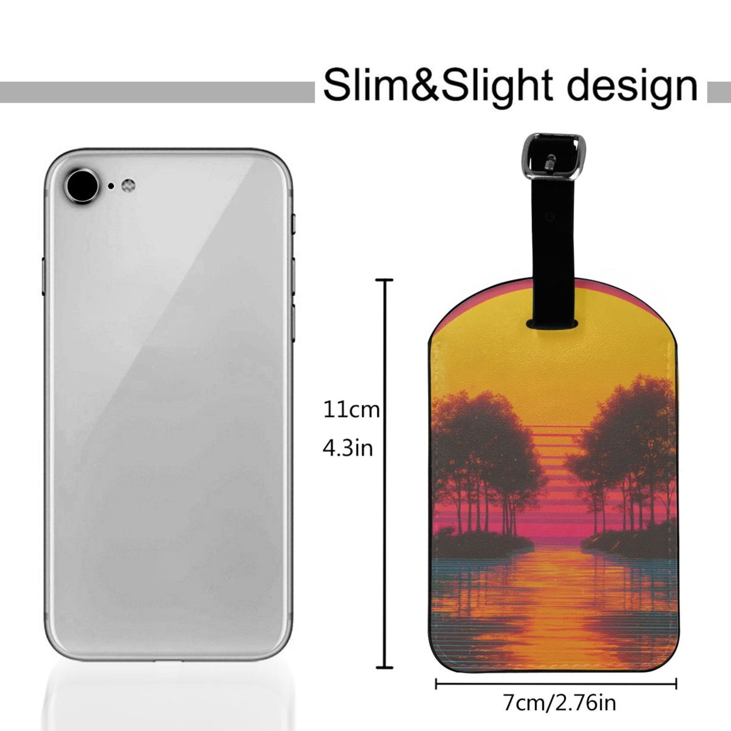 Sunset Forest Lake Luggage Tag – PU Travel ID Label with Strap