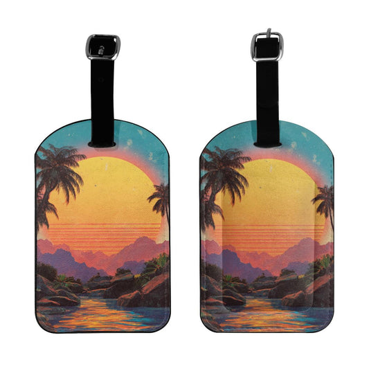 Tropical Sunset Mountain Luggage Tag – PU Travel ID Tag with Strap