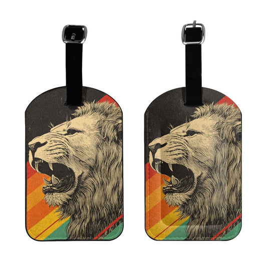 Roaring Lion Retro Stripe Luggage Tag – PU Travel ID Label with Strap