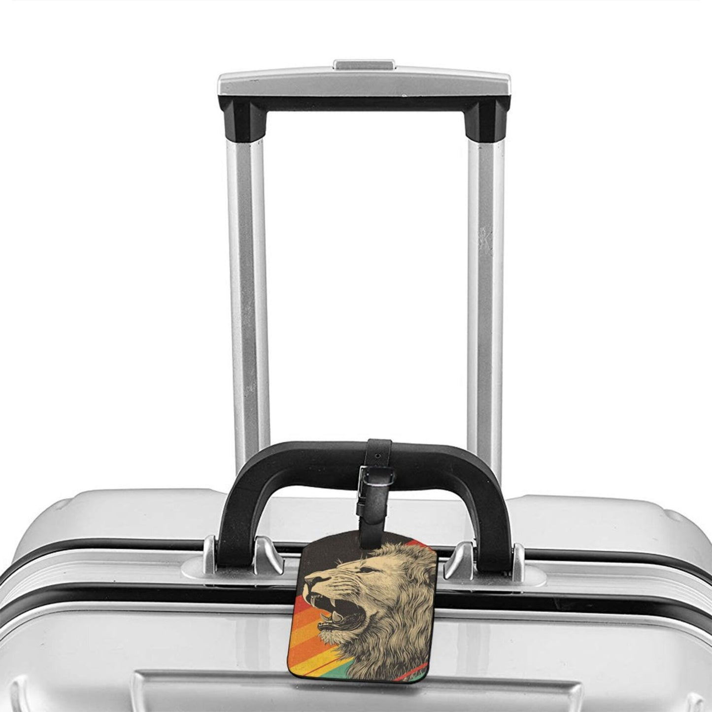 Roaring Lion Retro Stripe Luggage Tag – PU Travel ID Label with Strap