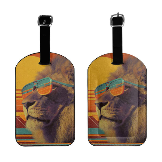 Cool Sunglasses Lion Luggage Tag – PU Travel ID Tag with Adjustable Strap