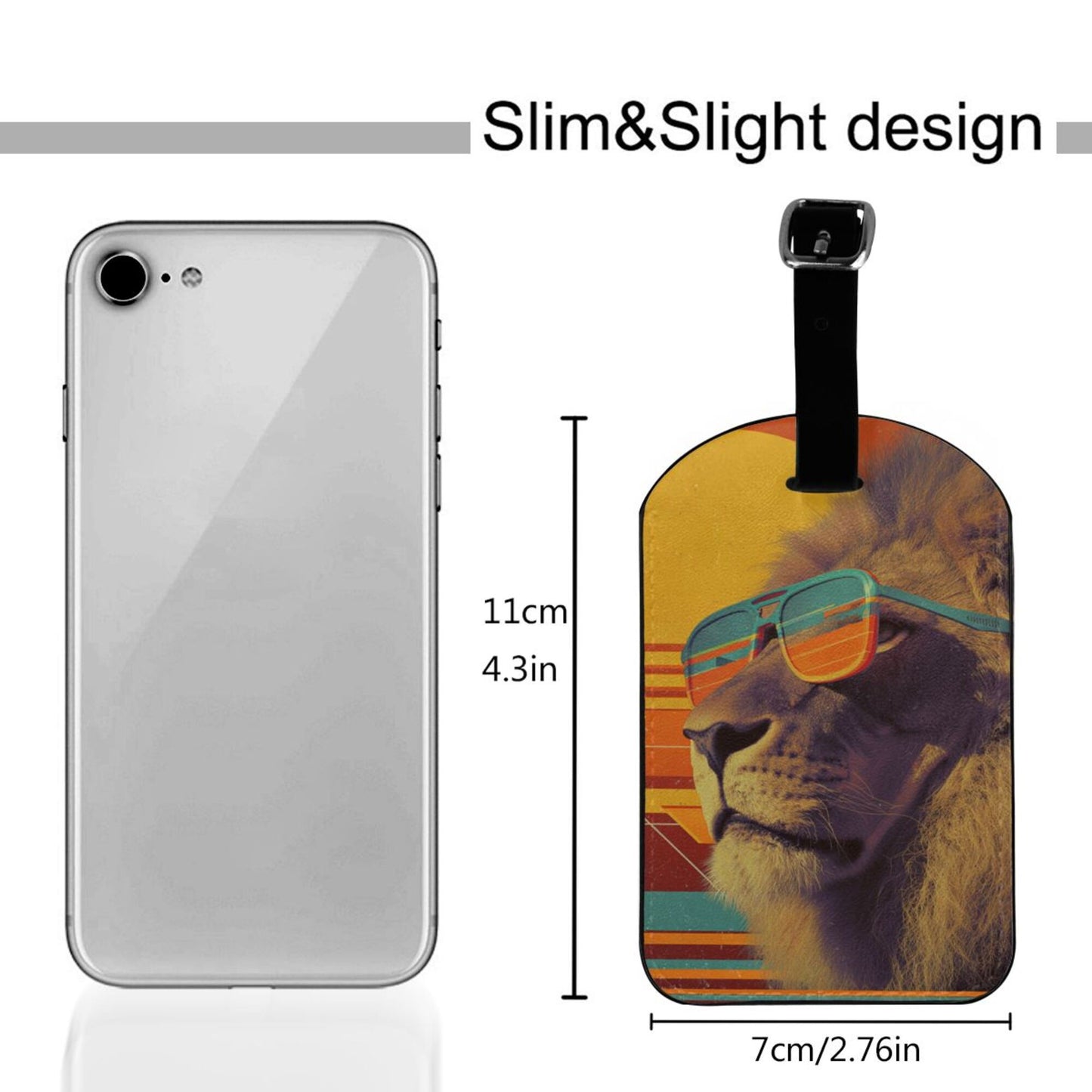 Cool Sunglasses Lion Luggage Tag – PU Travel ID Tag with Adjustable Strap