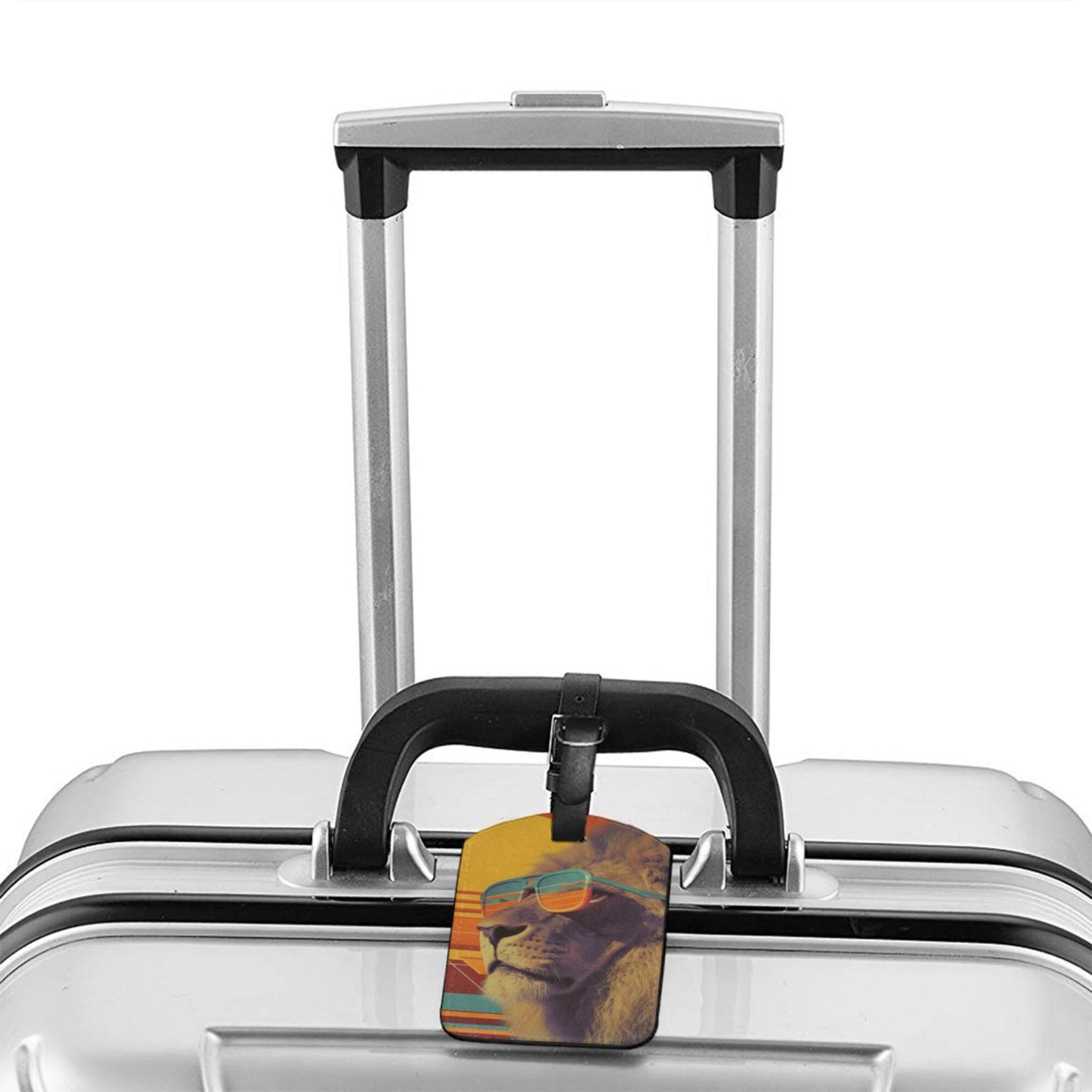 Cool Sunglasses Lion Luggage Tag – PU Travel ID Tag with Adjustable Strap