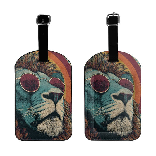 Retro Sunglasses Lion Luggage Tag – PU Travel ID Label with Adjustable Strap