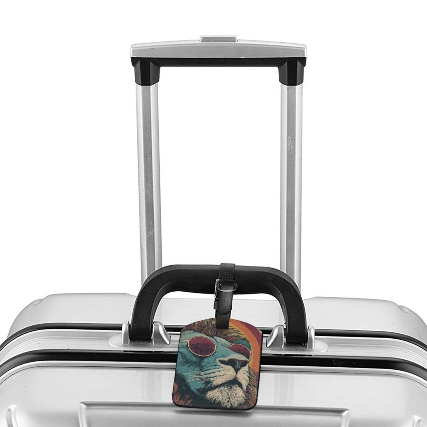 Retro Sunglasses Lion Luggage Tag – PU Travel ID Label with Adjustable Strap
