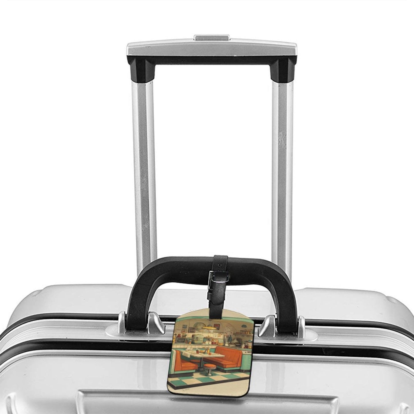Vintage American Diner Luggage Tag – PU Travel ID Label with Adjustable Strap