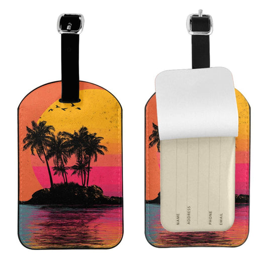 Tropical Sunset Palm Tree Luggage Tag – PU Travel ID Label with Strap