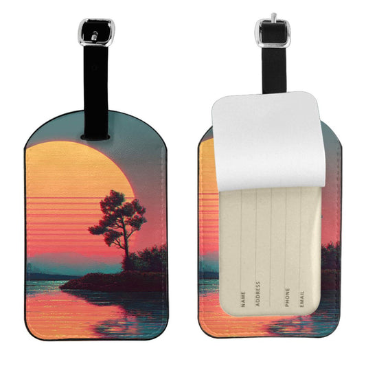 Sunset Lake Tree Luggage Tag – PU Travel ID Label with Adjustable Strap