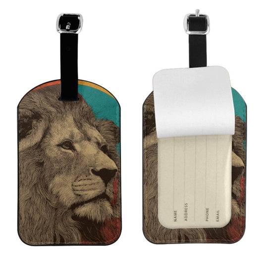 Vintage Lion Head Luggage Tag – PU Travel Bag ID Label with Strap
