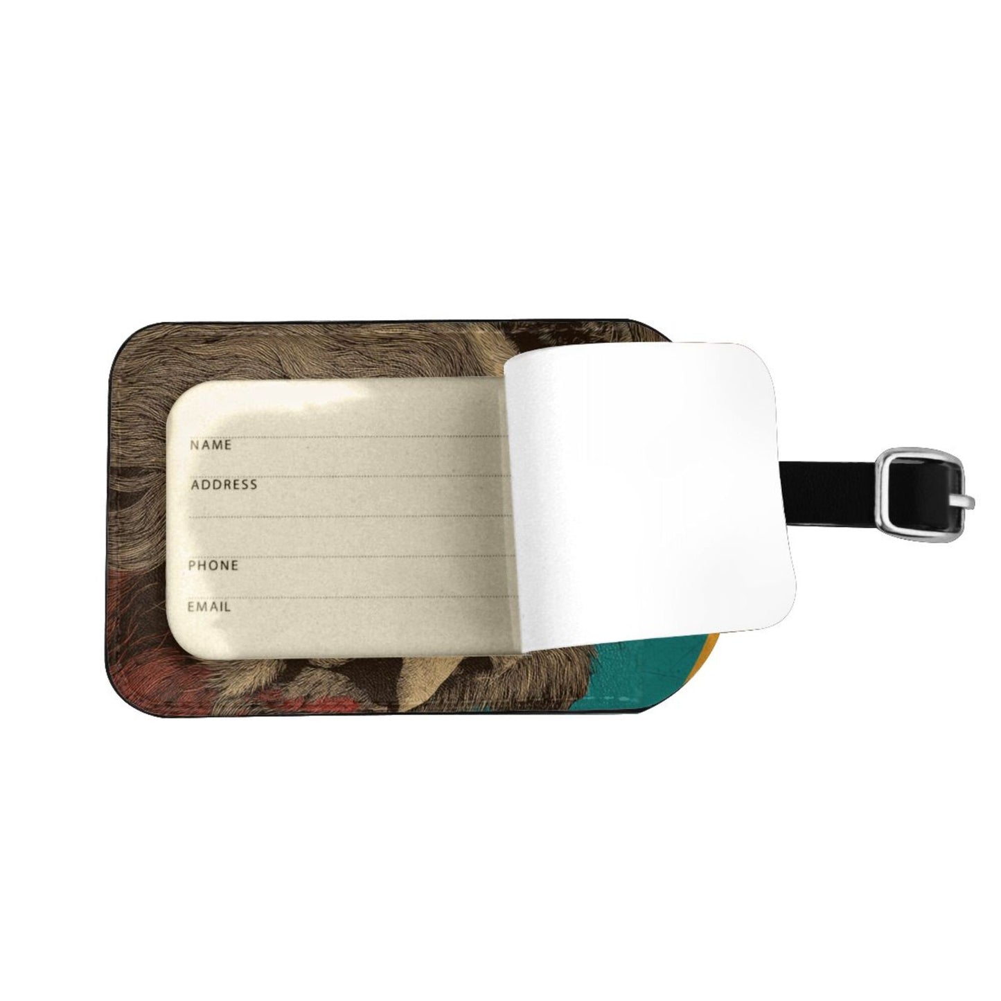 Vintage Lion Head Luggage Tag – PU Travel Bag ID Label with Strap