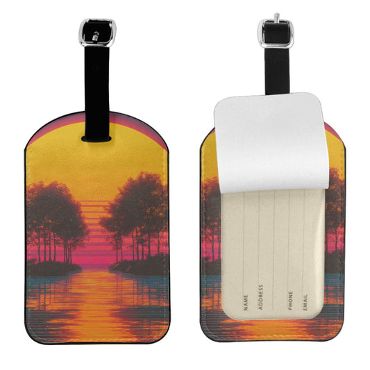 Sunset Forest Lake Luggage Tag – PU Travel ID Label with Strap