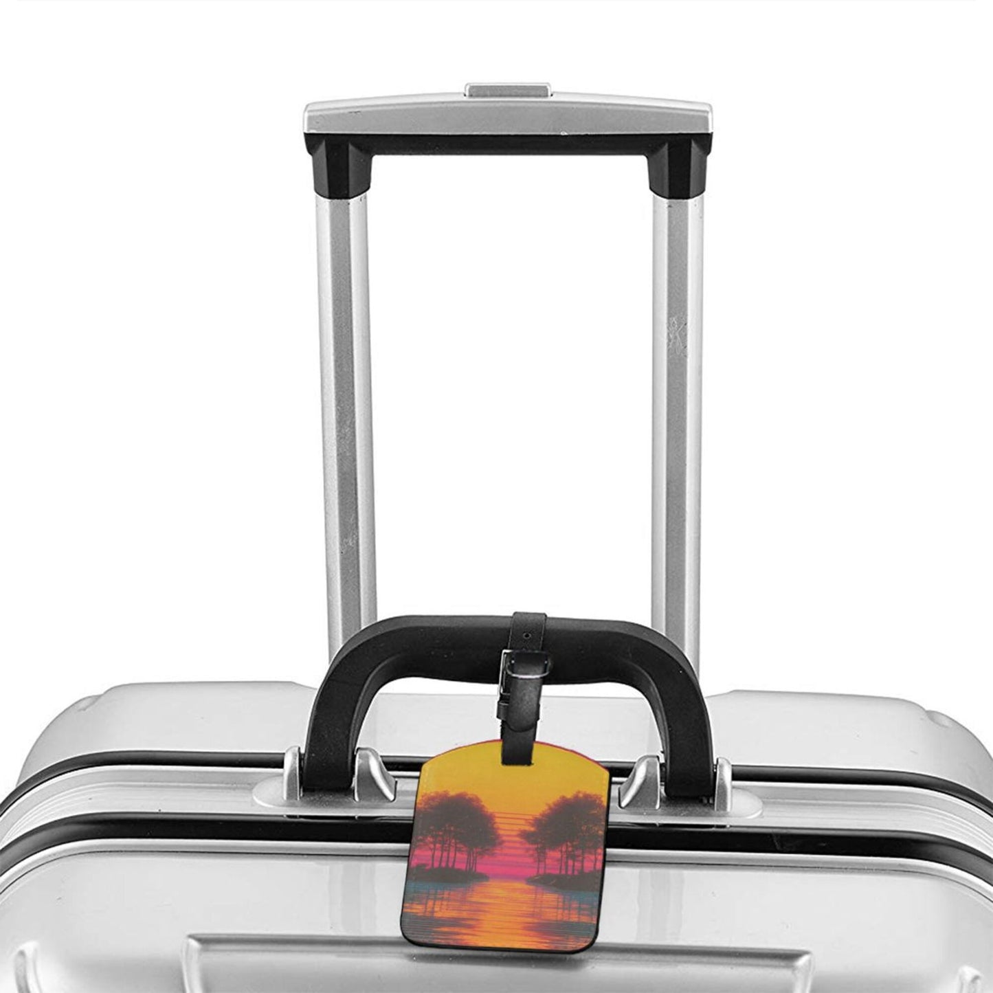 Sunset Forest Lake Luggage Tag – PU Travel ID Label with Strap