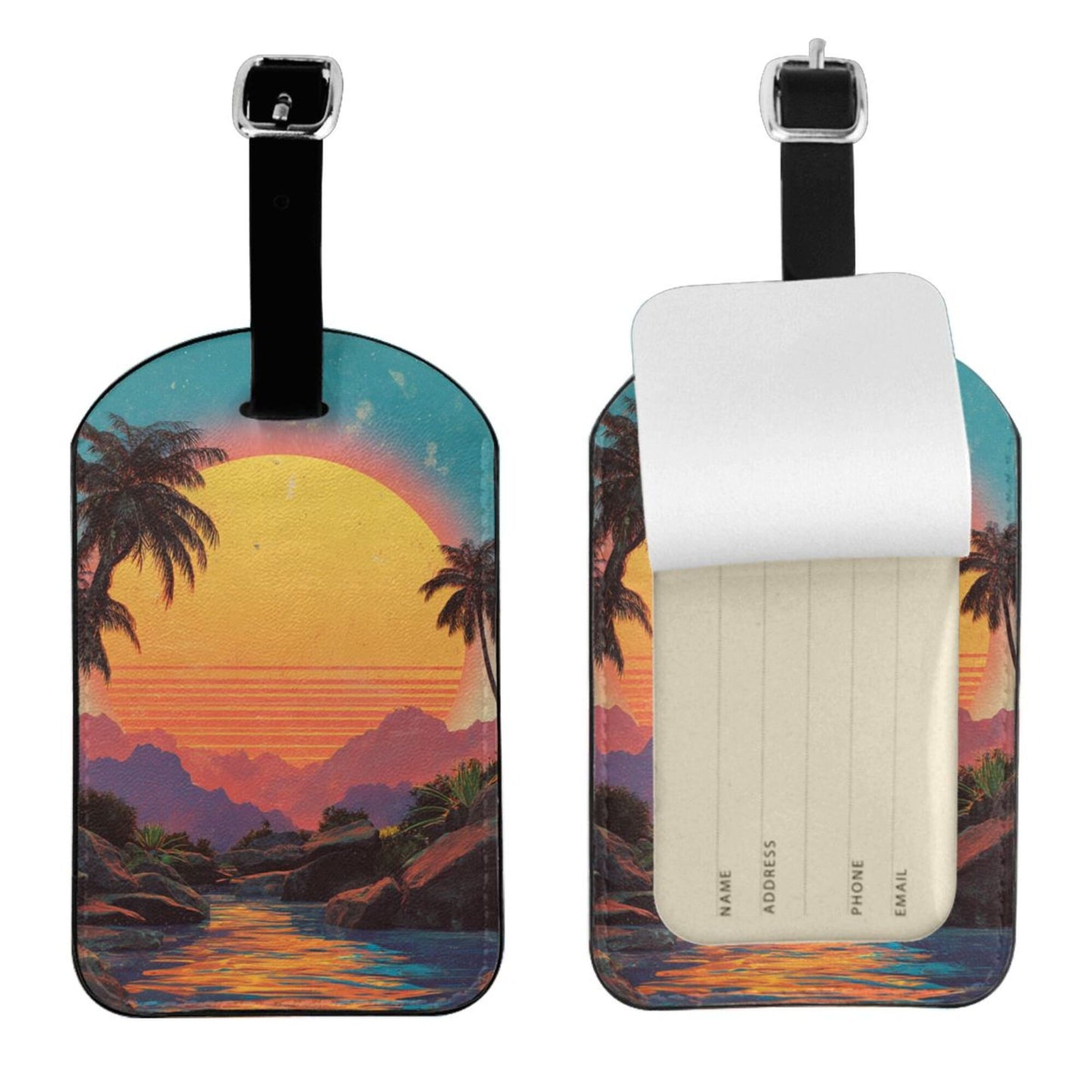Tropical Sunset Mountain Luggage Tag – PU Travel ID Tag with Strap