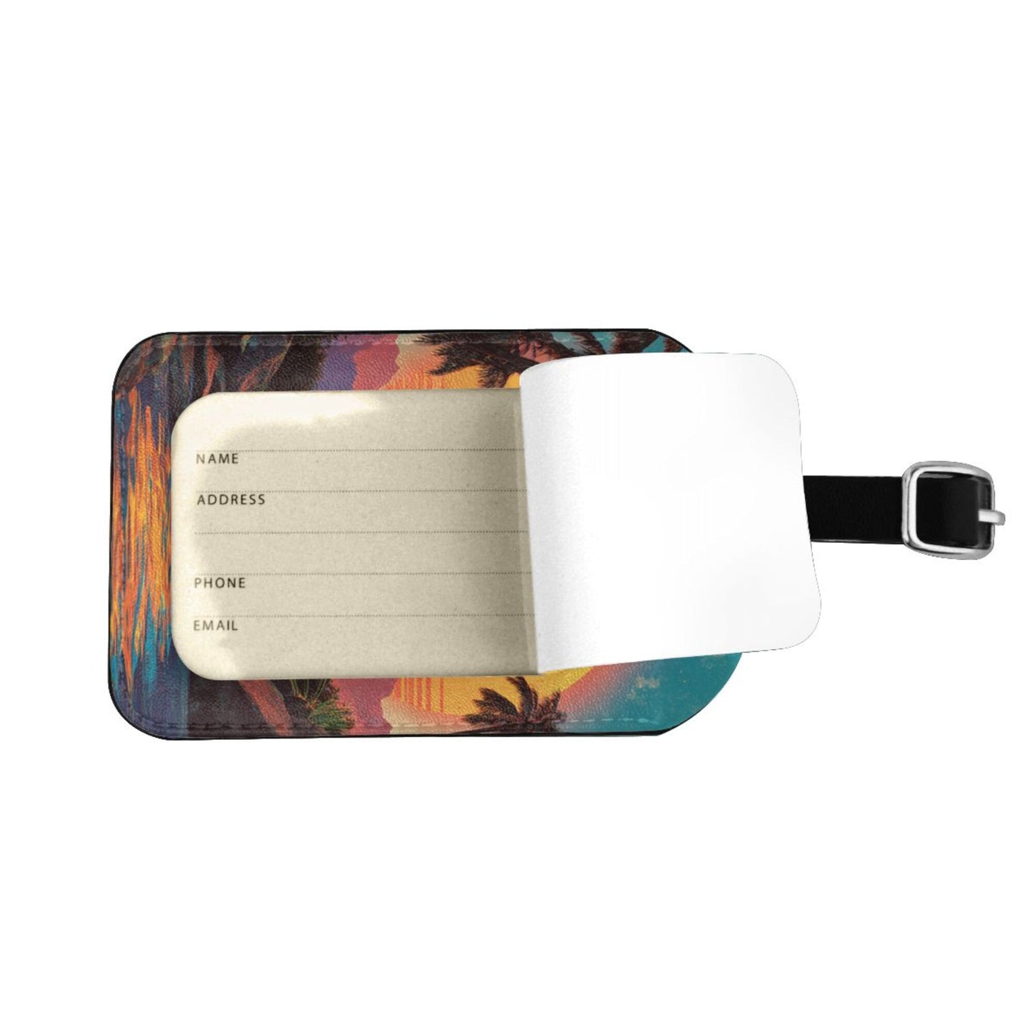 Tropical Sunset Mountain Luggage Tag – PU Travel ID Tag with Strap
