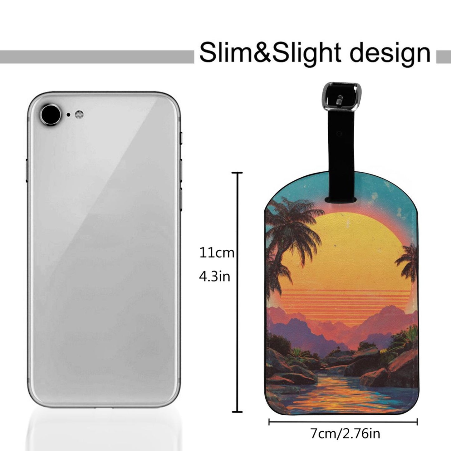 Tropical Sunset Mountain Luggage Tag – PU Travel ID Tag with Strap