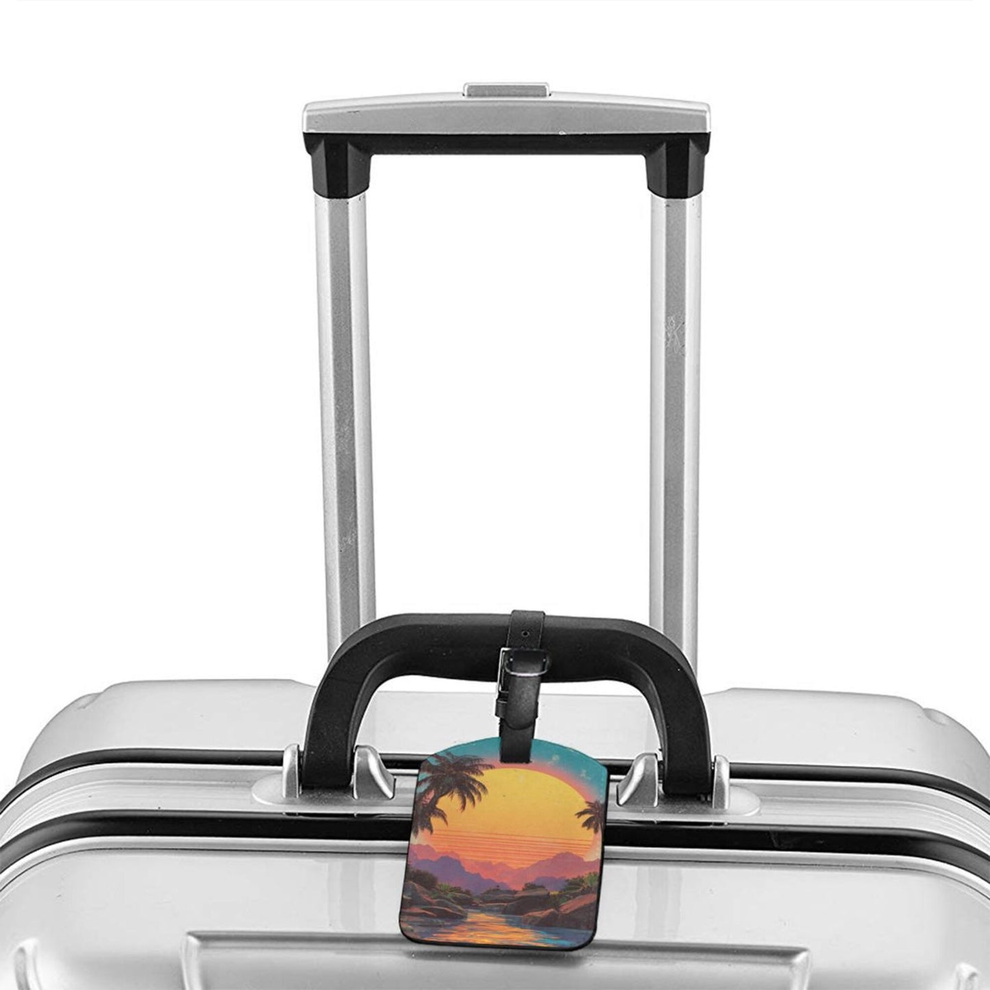Tropical Sunset Mountain Luggage Tag – PU Travel ID Tag with Strap