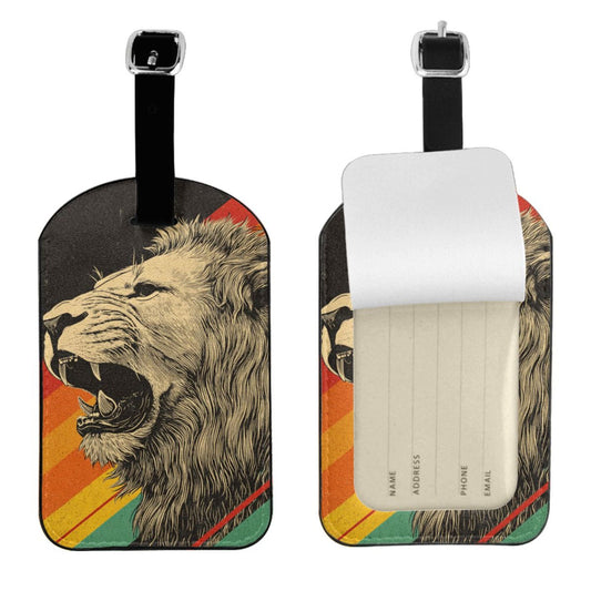 Roaring Lion Retro Stripe Luggage Tag – PU Travel ID Label with Strap