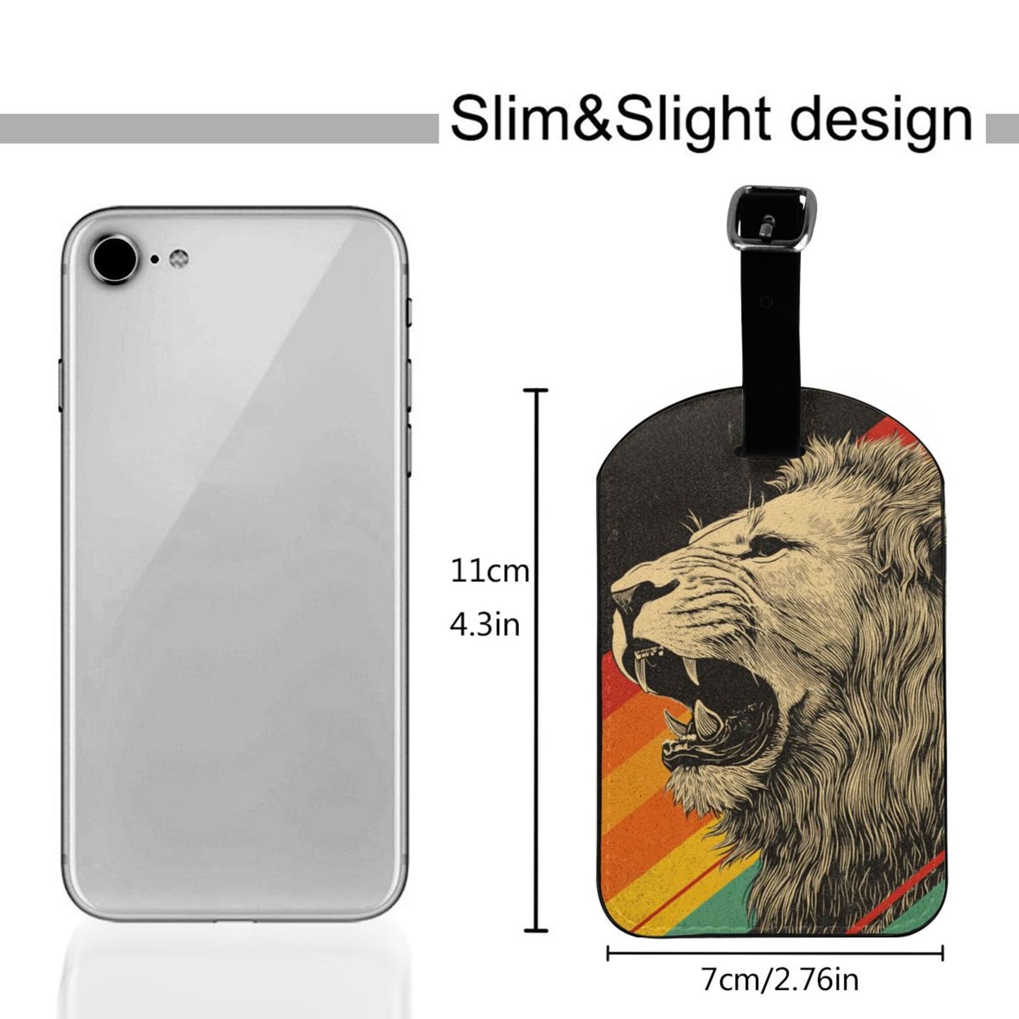 Roaring Lion Retro Stripe Luggage Tag – PU Travel ID Label with Strap