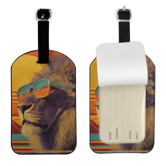 Cool Sunglasses Lion Luggage Tag – PU Travel ID Tag with Adjustable Strap