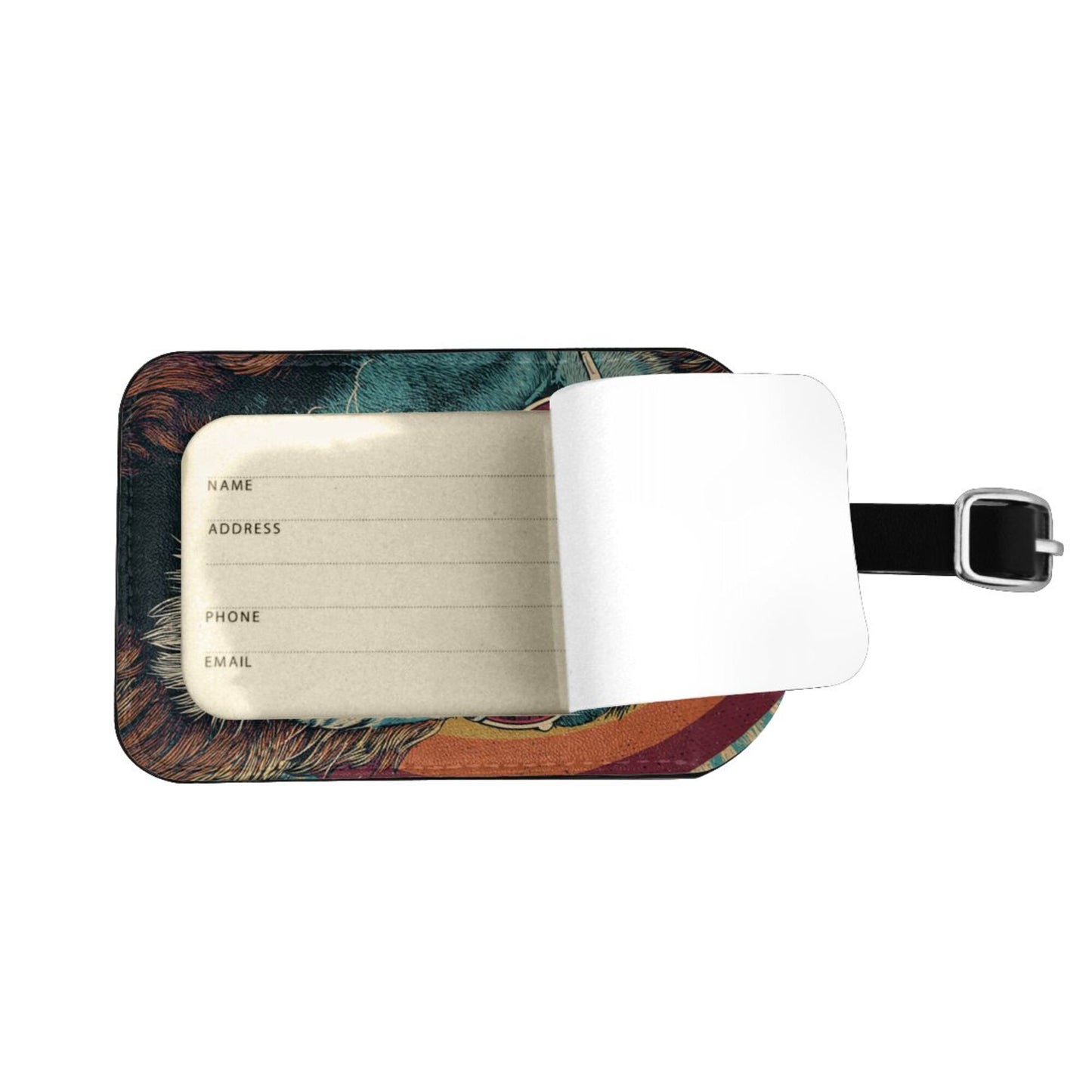 Retro Sunglasses Lion Luggage Tag – PU Travel ID Label with Adjustable Strap