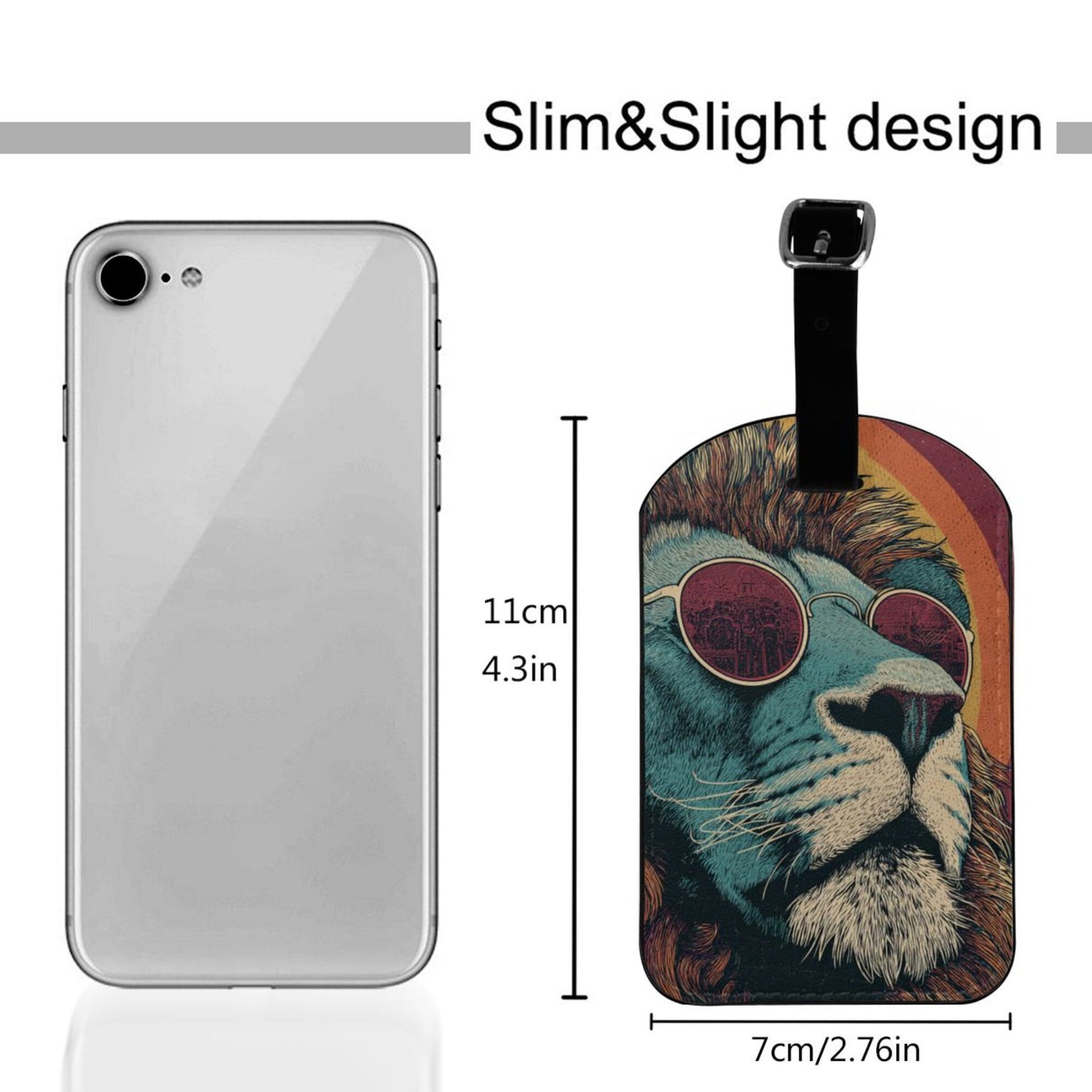 Retro Sunglasses Lion Luggage Tag – PU Travel ID Label with Adjustable Strap