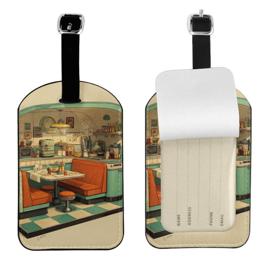 Vintage American Diner Luggage Tag – PU Travel ID Label with Adjustable Strap